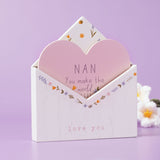 Nan Wooden Envelope Plaque with Pink Heart Insert - White