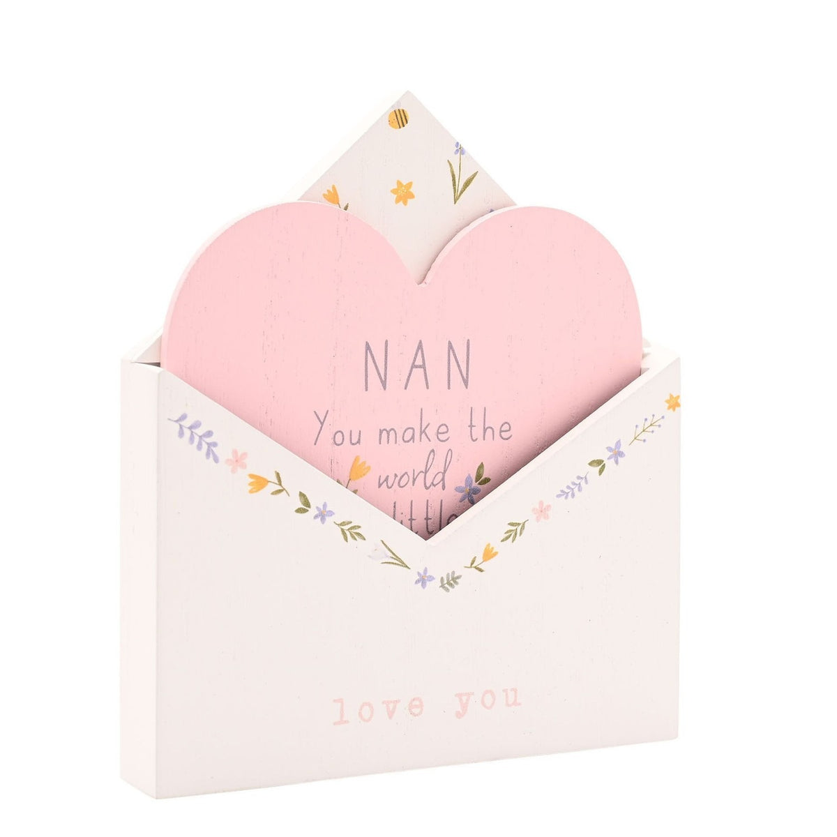 Nan Wooden Envelope Plaque with Pink Heart Insert - White