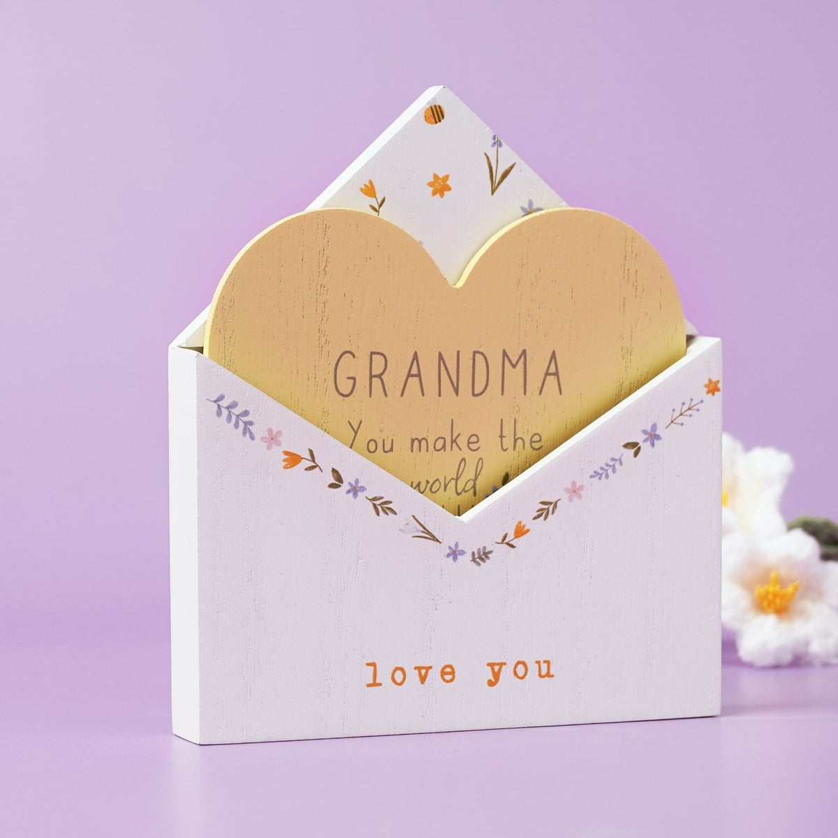 Grandma Envelope Wooden Plaque with Heart Insert - White