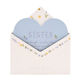 Sister Heart Insert in Floral Envelope Wooden Plaque - White