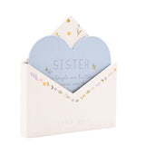 Sister Heart Insert in Floral Envelope Wooden Plaque - White