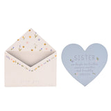 Sister Heart Insert in Floral Envelope Wooden Plaque - White