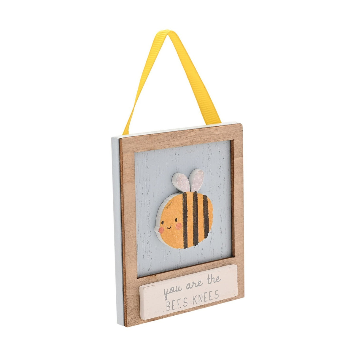 Bees Knees Mini Wooden Plaque with Ribbon Hanger - Blue