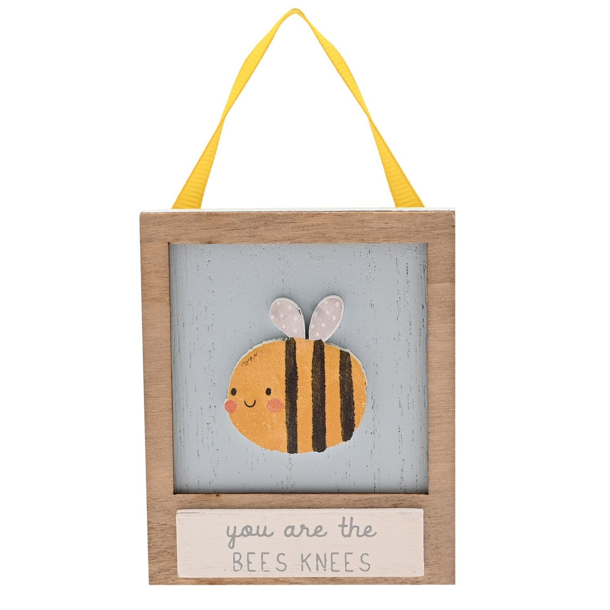 Bees Knees Mini Wooden Plaque with Ribbon Hanger - Blue