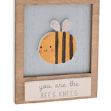 Bees Knees Mini Wooden Plaque with Ribbon Hanger - Blue