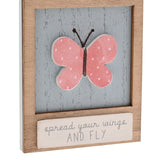 Fly Butterfly Mini Wooden Plaque with Ribbon Hanger - Blue