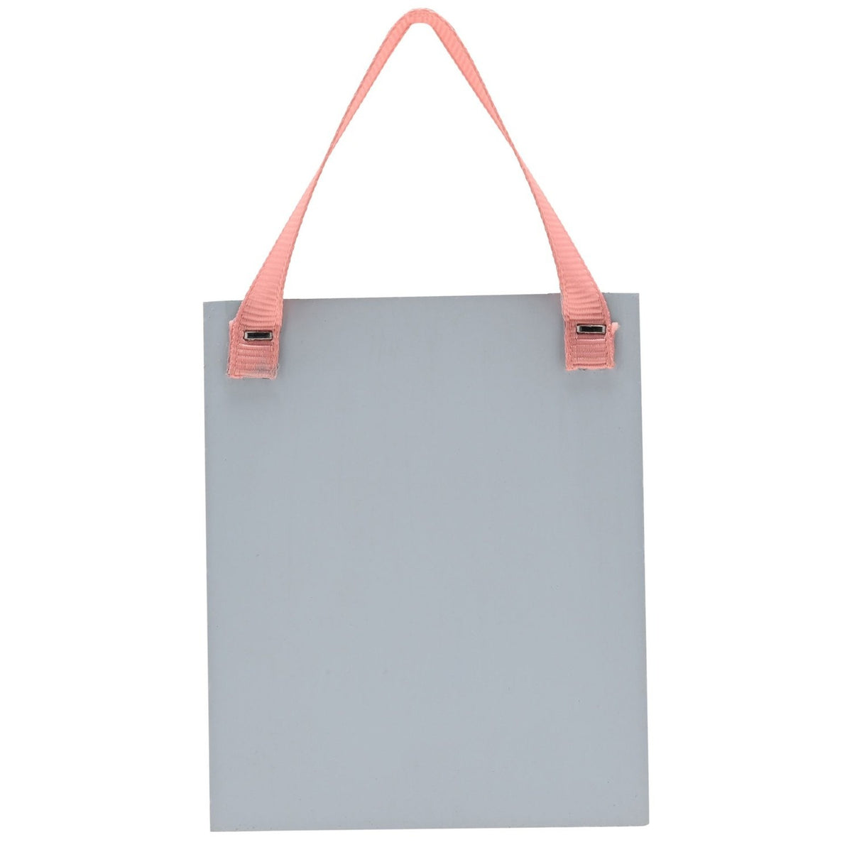 Rear view of the Slow Down Snail Mini Wooden Plaque showing its plain blue-grey back panel and pink fabric ribbon hanger with metal fixings, on a white background.