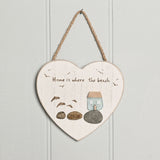 Home Is Where the Beach Heart Plaque with Sea Glass - White