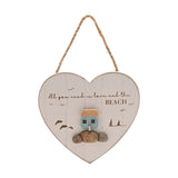 Love & Beach Heart Plaque with Sea Glass Cottage - White