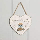 Love & Beach Heart Plaque with Sea Glass Cottage - White