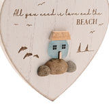 Love & Beach Heart Plaque with Sea Glass Cottage - White