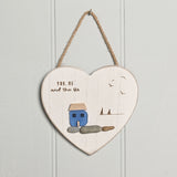 You, Me and the Sea Heart Plaque with Glass House - White