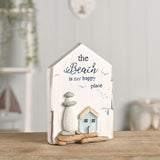 Coastal Lighthouse Mantel Plaque with Sea Glass - White