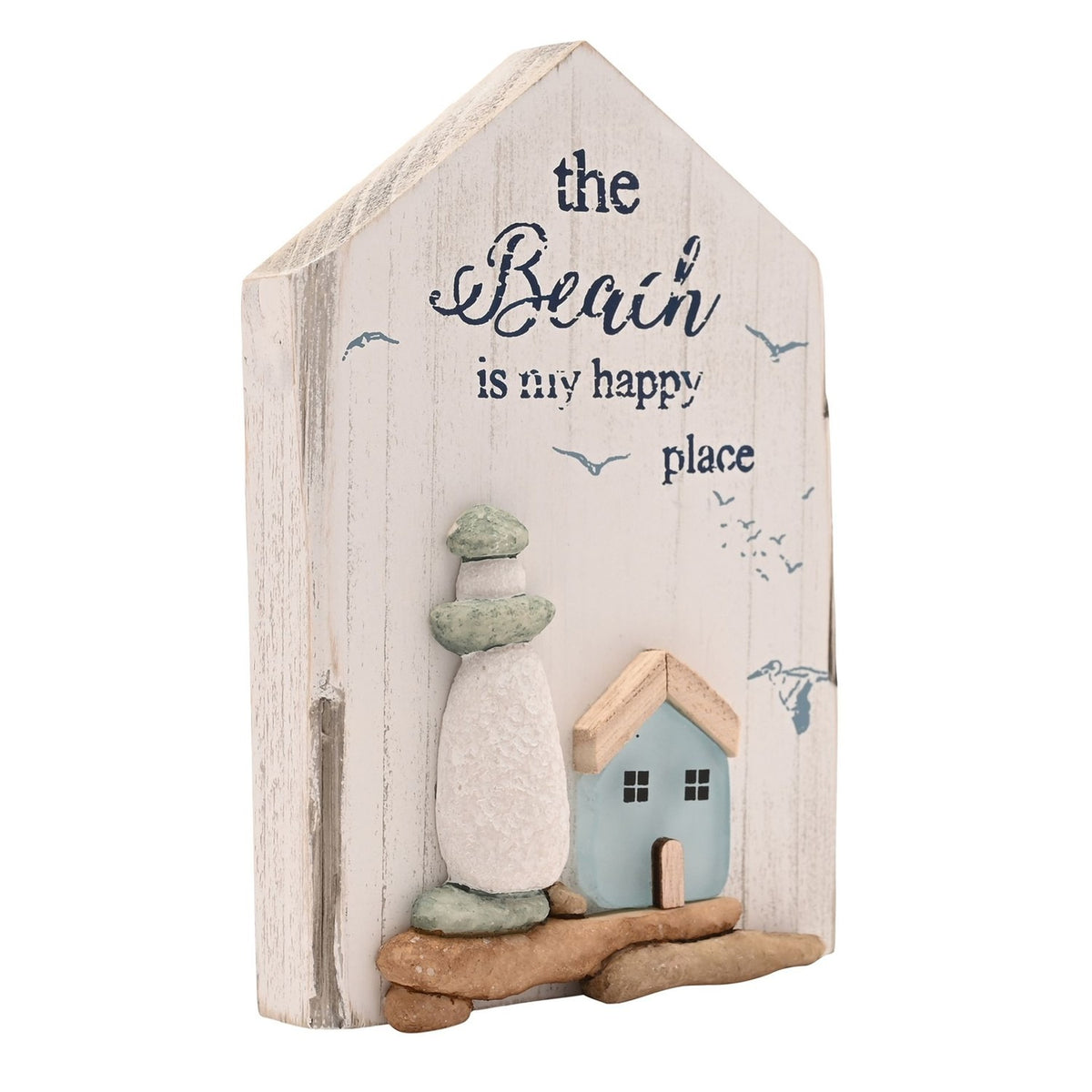 Coastal Lighthouse Mantel Plaque with Sea Glass - White