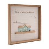 3 Houses Framed MDF Plaque with Sea Glass - White & Natural