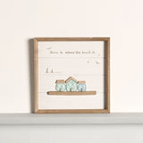 3 Houses Framed MDF Plaque with Sea Glass - White & Natural