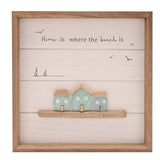 3 Houses Framed MDF Plaque with Sea Glass - White & Natural