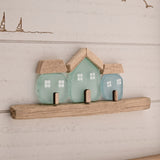 3 Houses Framed MDF Plaque with Sea Glass - White & Natural