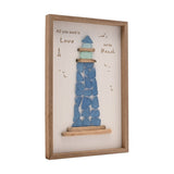 Large Sea Glass Lighthouse Framed Plaque - White & Natural