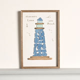 Large Sea Glass Lighthouse Framed Plaque - White & Natural