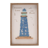 Large Sea Glass Lighthouse Framed Plaque - White & Natural
