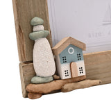 Beach Driftwood Photo Frame with Sea Glass Sails - Natural