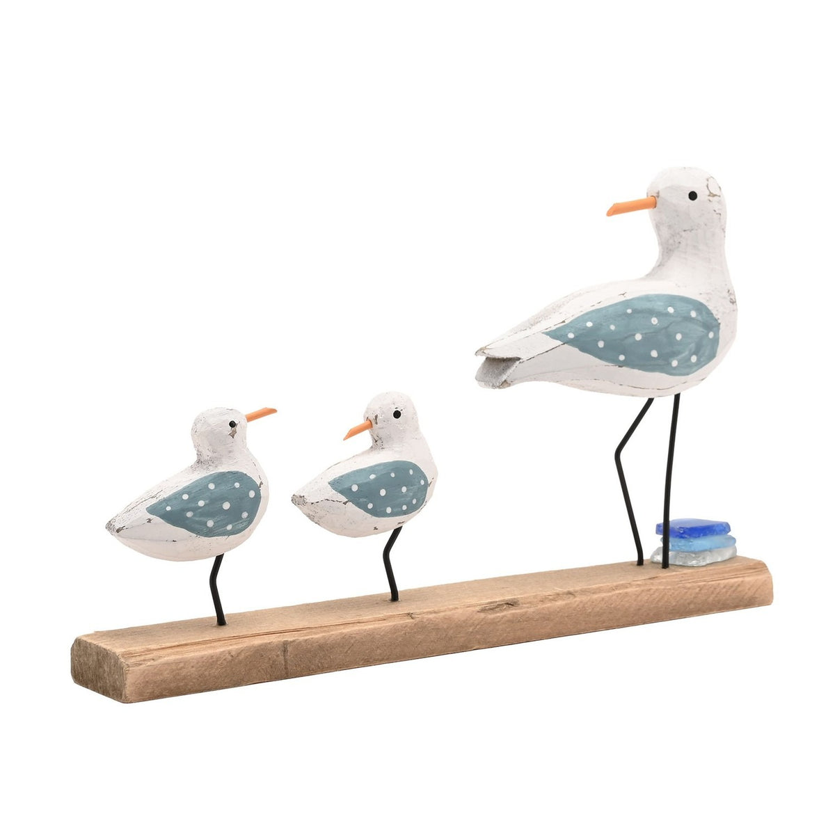 Seagulls Driftwood & Sea Glass Ornament 24cm - White & Natural