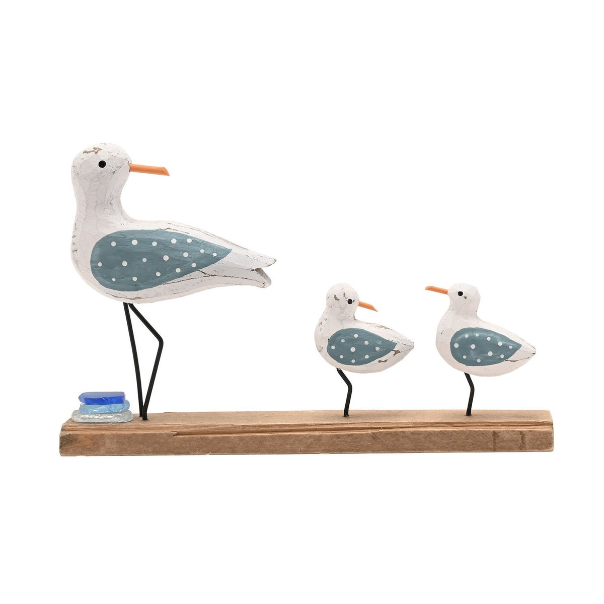 Seagulls Driftwood & Sea Glass Ornament 24cm - White & Natural