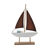 Driftwood Boat Ornament with Sea Glass 26cm - Brown & White
