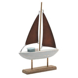Driftwood Boat Ornament with Sea Glass 26cm - Brown & White