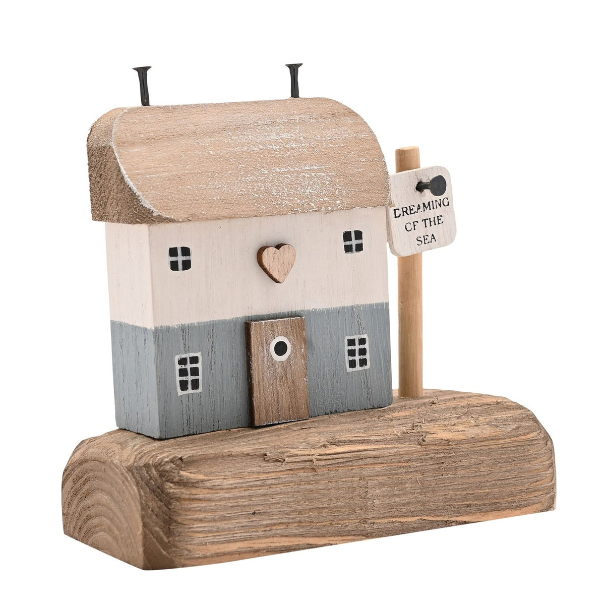 Dreaming of The Sea Wooden House Ornament 12cm - Natural & White