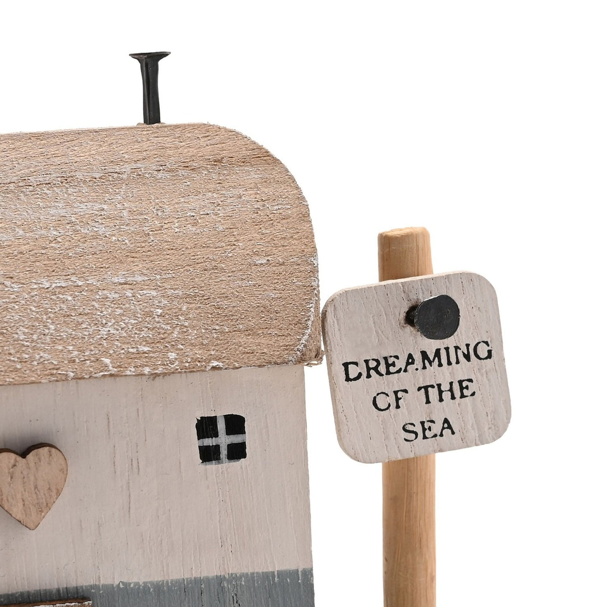 Dreaming of The Sea Wooden House Ornament 12cm - Natural & White