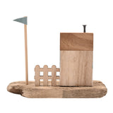 Driftwood House Ornament with Flag 11.9cm - Natural & Blue
