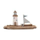 Driftwood Lighthouse & Boat Ornament 19.1cm - Natural & White
