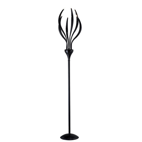 The Llamas 6 Light Floor Lamp - Black features a tall, slender pole and multiple curved arms, creating a striking modern statement piece that delivers bold ambient lighting at the top.