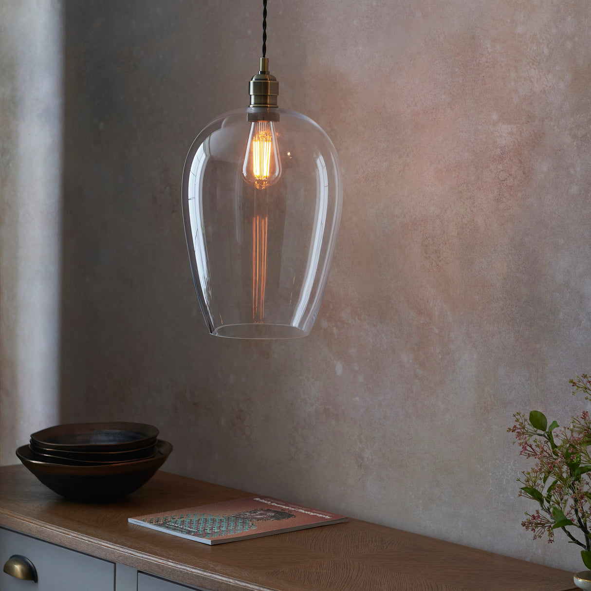 Vellmere Large Pendant - Clear Antique Brass