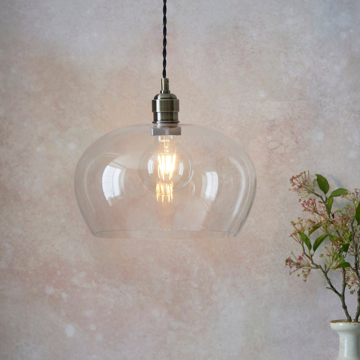 Vellmere Medium Pendant - Clear Antique Brass