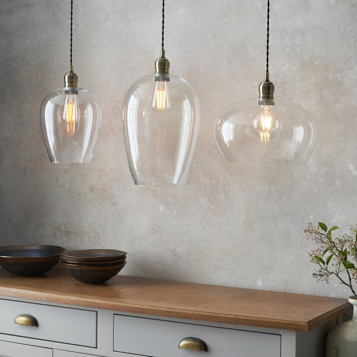 Vellmere Medium Pendant - Clear Antique Brass