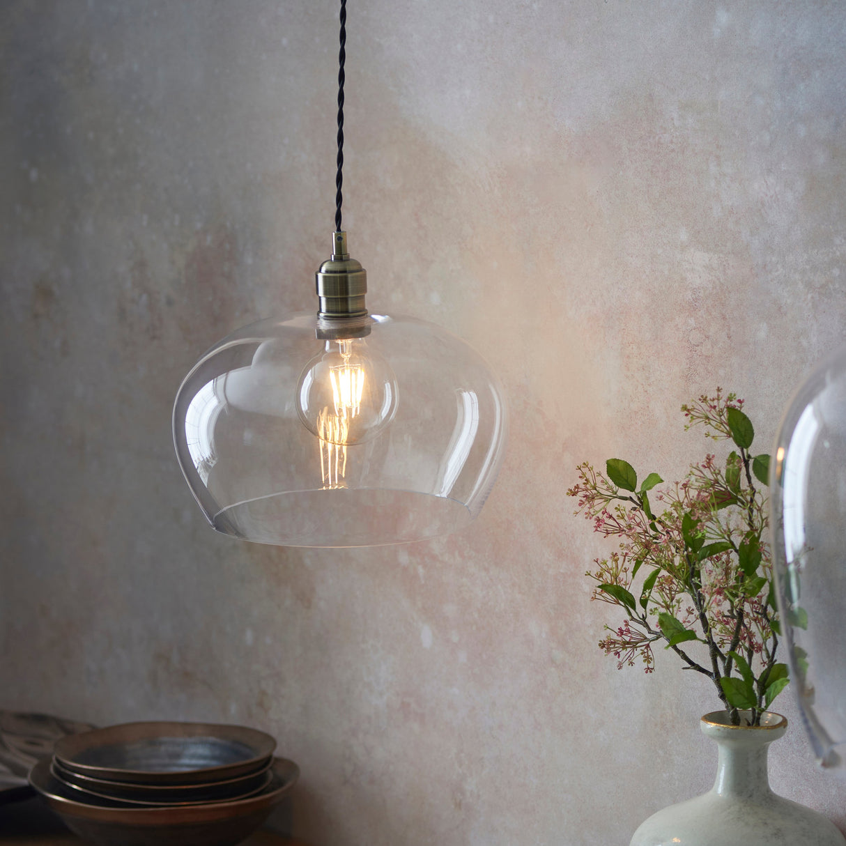 Vellmere Medium Pendant - Clear Antique Brass
