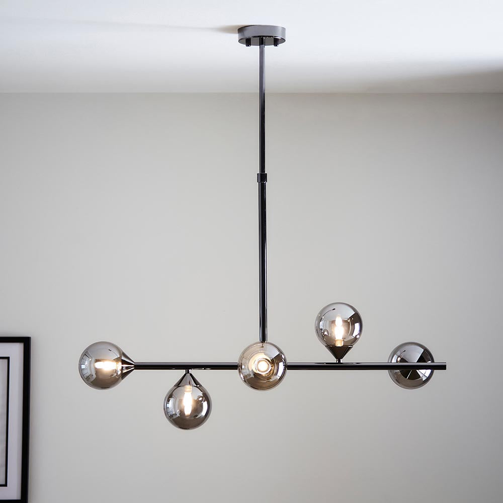 Brammoor Linear 5 Light Pendant - Matt Black Smokey