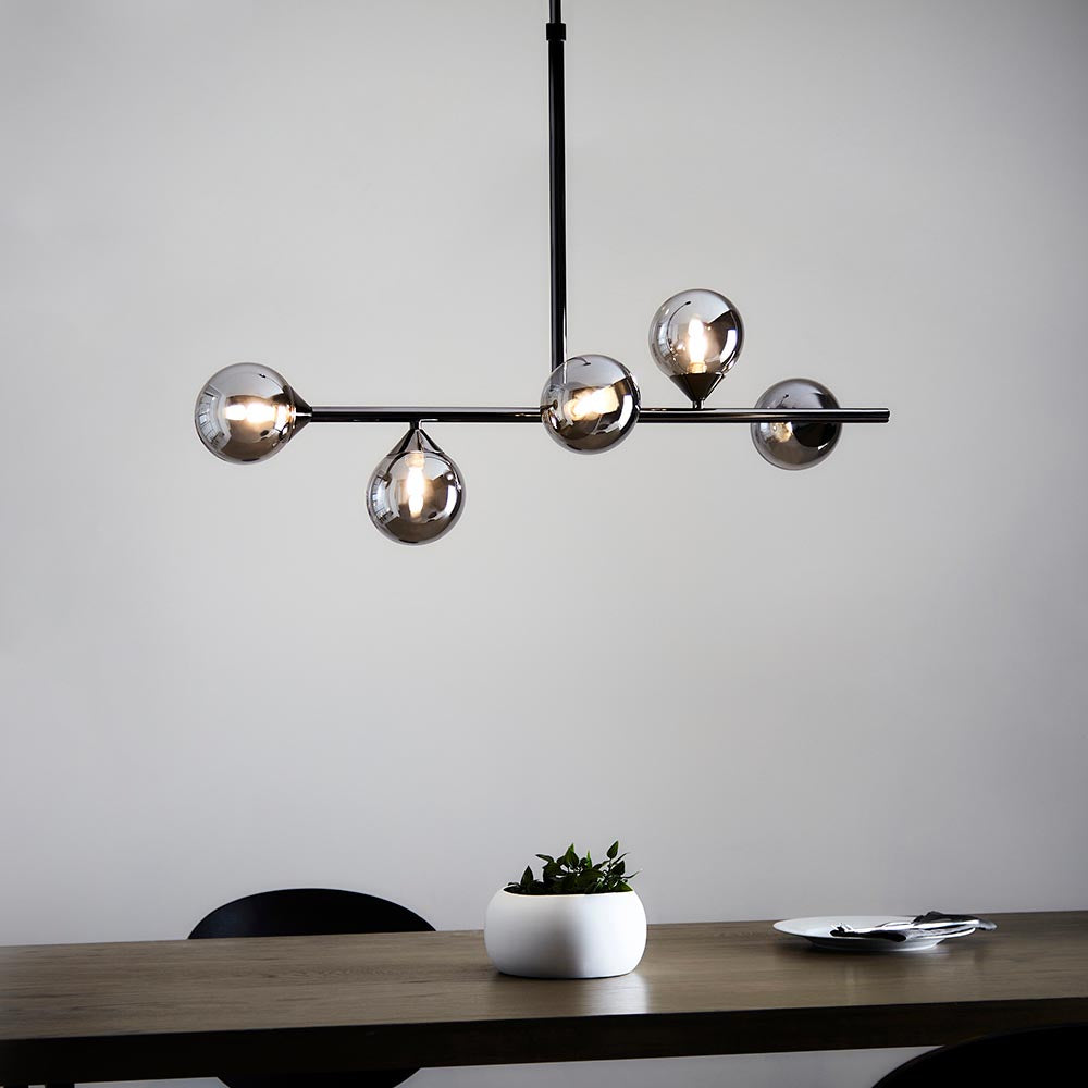 Brammoor Linear 5 Light Pendant - Matt Black Smokey