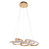 Tolmere Multi Spiral LED Pendant by Lighting No.1 in satin gold, looped ribbon design suspended from a round ceiling plate on a plain background.