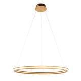 Ashenhurst LED Ring Pendant by Lighting No.1 in satin gold, a single slim metal ring suspended by cables from a round ceiling plate.