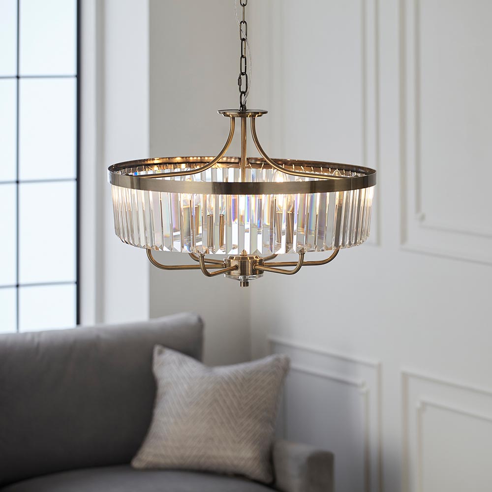 Calverdale Round Cut 6 Light Pendant - Antique Brass Clear