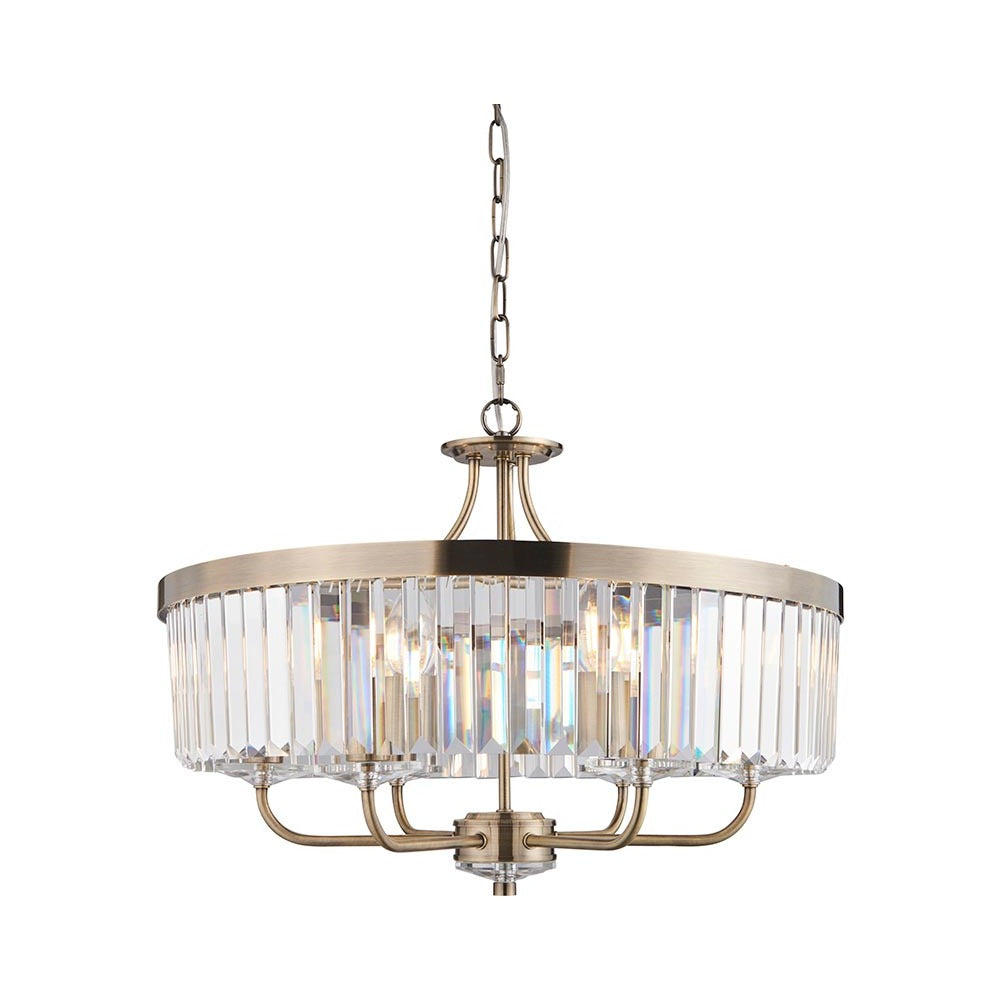 Calverdale Round Cut 6 Light Pendant - Antique Brass Clear