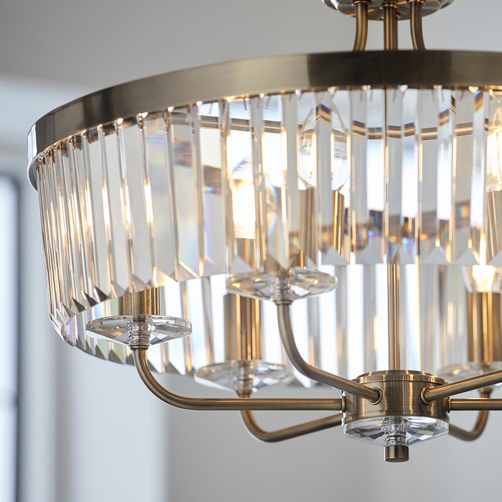 Calverdale Round Cut 6 Light Pendant - Antique Brass Clear