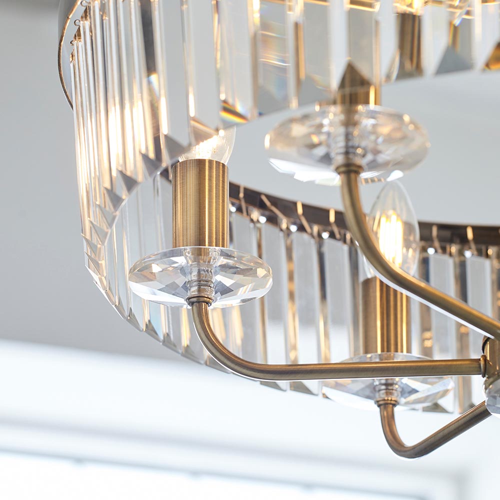 Calverdale Round Cut 6 Light Pendant - Antique Brass Clear