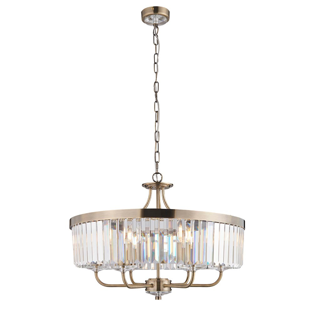 Calverdale Round Cut 6 Light Pendant - Antique Brass Clear