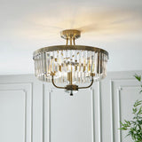 Calverdale Round Cut 3 Light Semi Flush - Antique Brass Clear