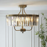Calverdale Round Cut 3 Light Semi Flush - Antique Brass Clear